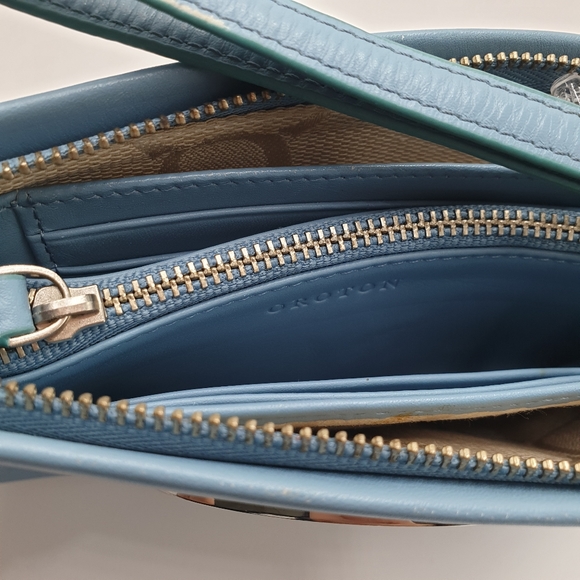 EXTRA 30% OFF🖤 Oroton Dusty Blue Leather Silver Logo Zip Top Pouch Wrislet - Picture 13 of 15